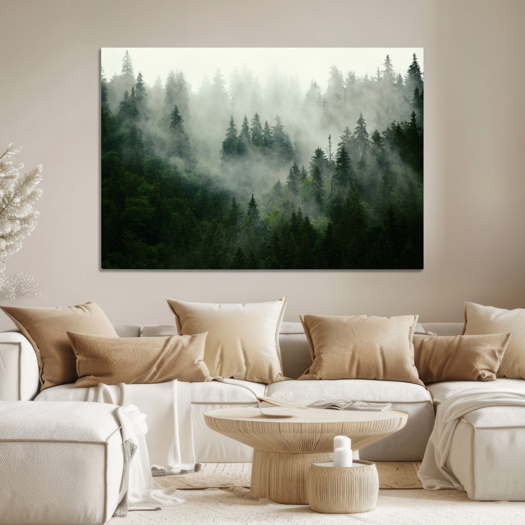 Misty Forest Wall Art Canvas Print - Foggy Forest Landscape Canvas Wall Art – Serene Triptych Nature Print – Woodland Landscape Decor