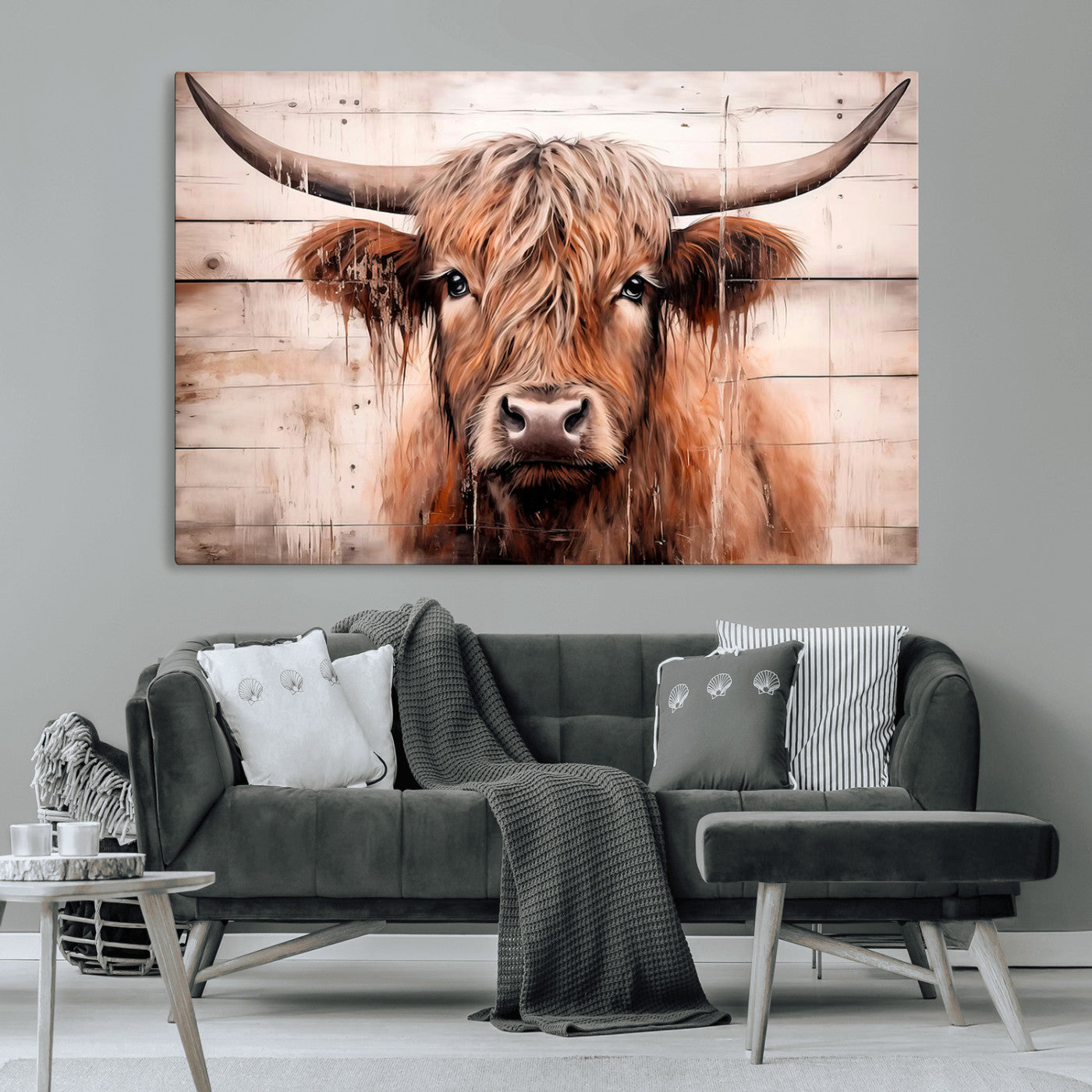 MGV-CV-36X24 - Vintage Scottish Highland Cow Cattle Art Print Farmhouse Wall Art Canvas Print