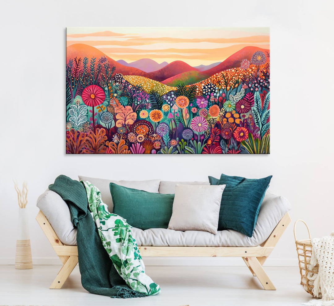 Yayoi Kusama 1986 Wall Art Print – Yayoi Kusama Wabi Sabi Japanese Wall Art Print - Vibrant Abstract Landscape Canvas