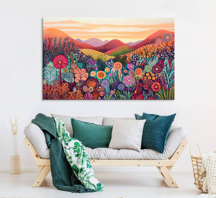 Yayoi Kusama 1986 Wall Art Print – Yayoi Kusama Wabi Sabi Japanese Wall Art Print - Vibrant Abstract Landscape Canvas