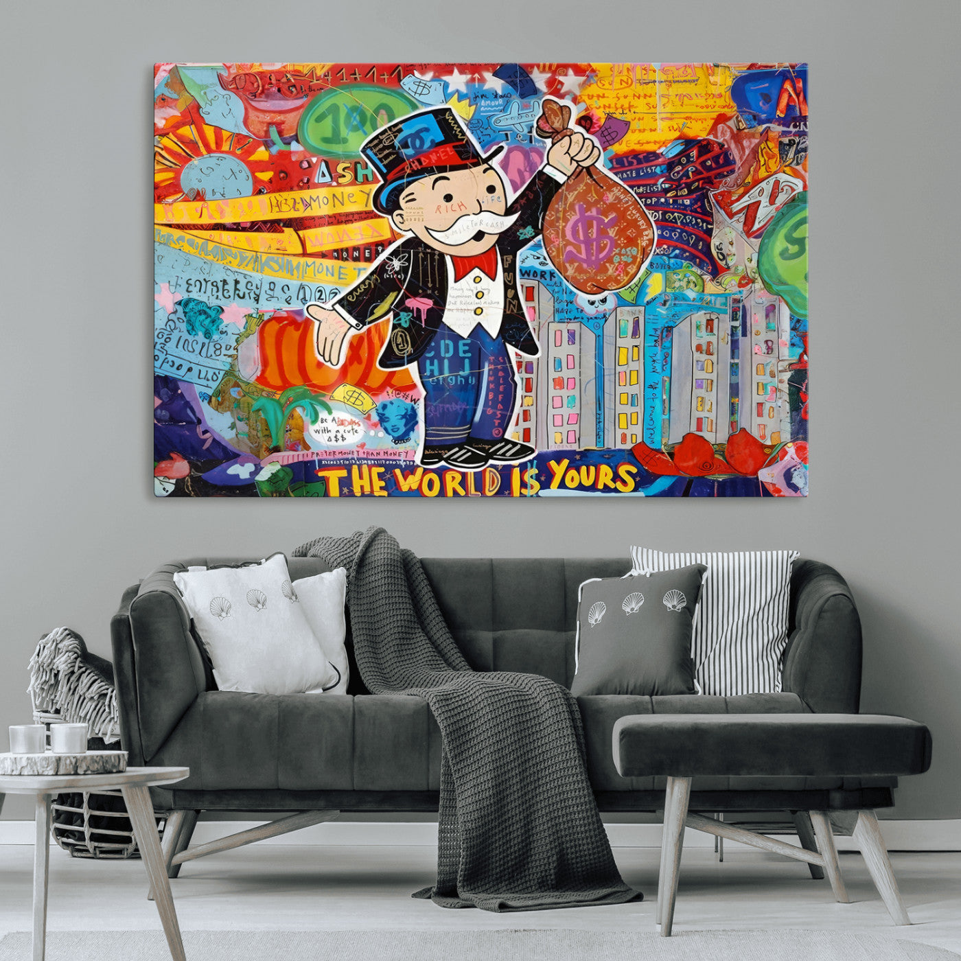 MGV-CV-36X24 - Pop Art Monopoly Man Canvas Wall Art Print - Bold and Colorful Street Art-Inspired Decor for Living