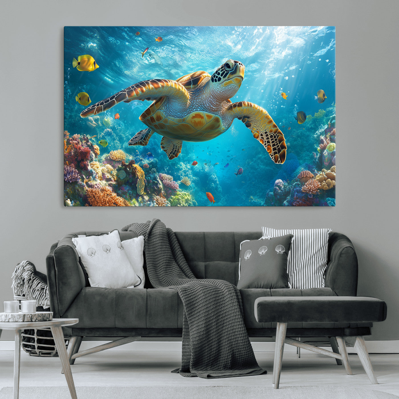 MGV-CV-36X24 - Sea Turtle Underwater Canvas Wall Art Print - Vibrant Ocean Wildlife Decor, Marine Wall Art