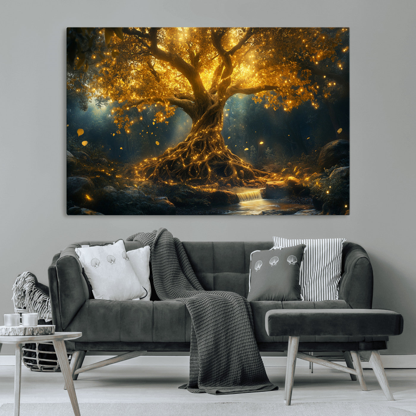 MGV-CV-36X24 - Golden Tree of Life Canvas Wall Art Print - Majestic Glowing Tree Wall Art Print
