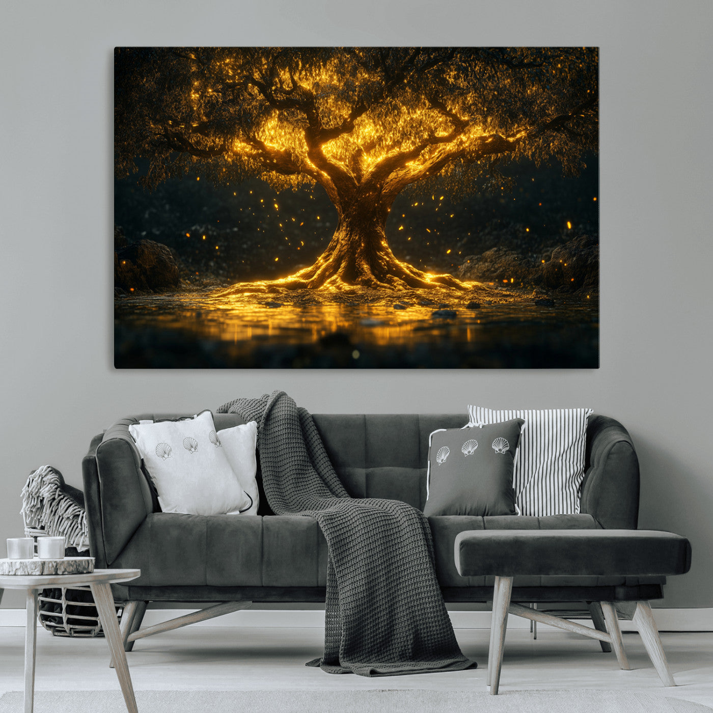 MGV-CV-36X24 - Golden Tree of Life Canvas Wall Art Print - Majestic Glowing Tree Wall Art Print
