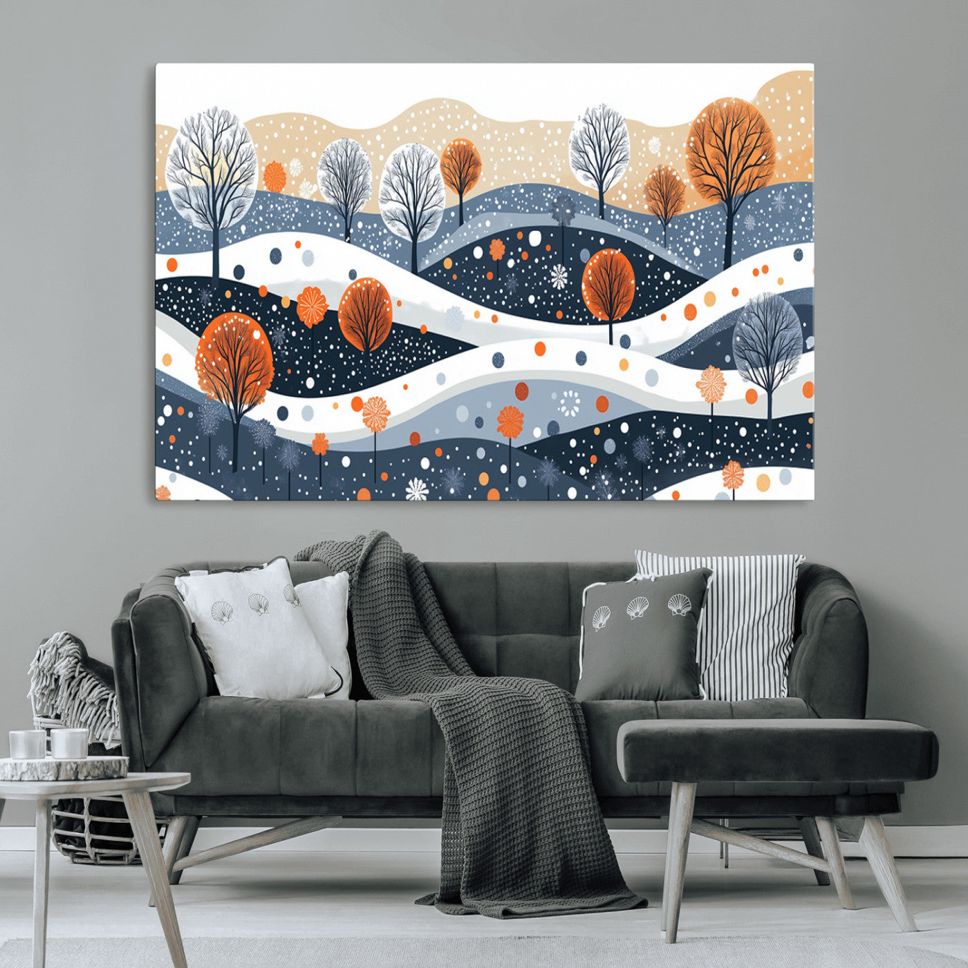 MGV-CV-36X24 - Abstract Winter Landscape Canvas Wall Art Print -  Large Colorful Nature Wall Decor