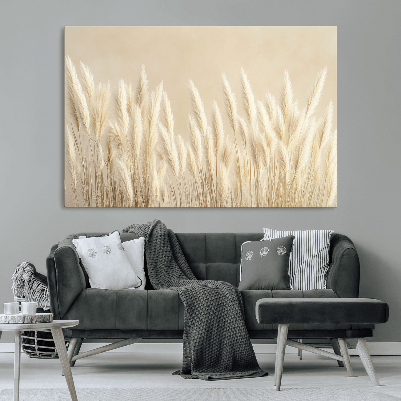 MGV-CV-36X24 - Grass Wall Art Print - Elegant Neutral Decor for Living Room, Boho Minimalist Artwork, Ready to Hang