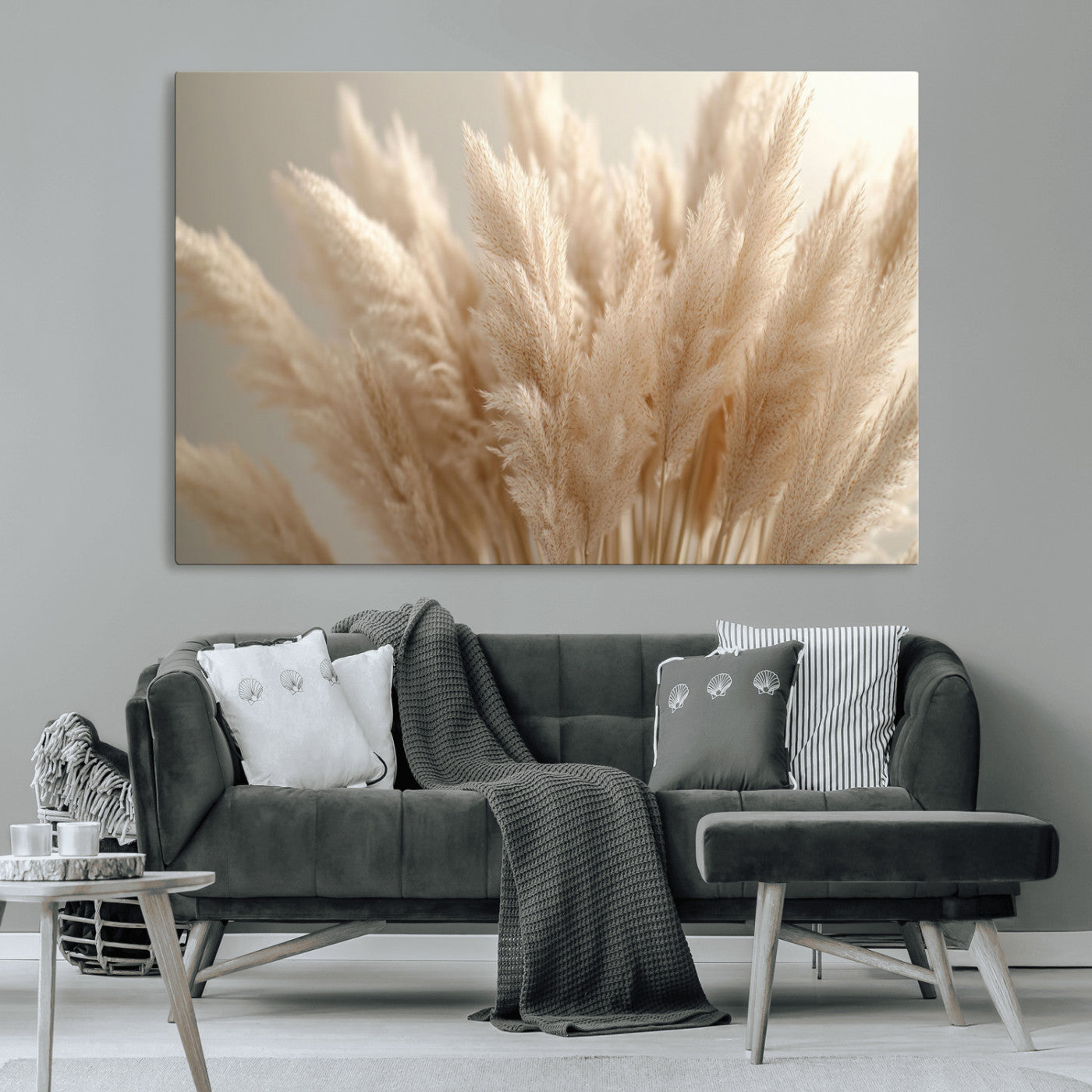 MGV-CV-36X24 - Pampas Grass Canvas Wall Art - Elegant Neutral Decor for Living Room, Boho Minimalist Artwork, Ready