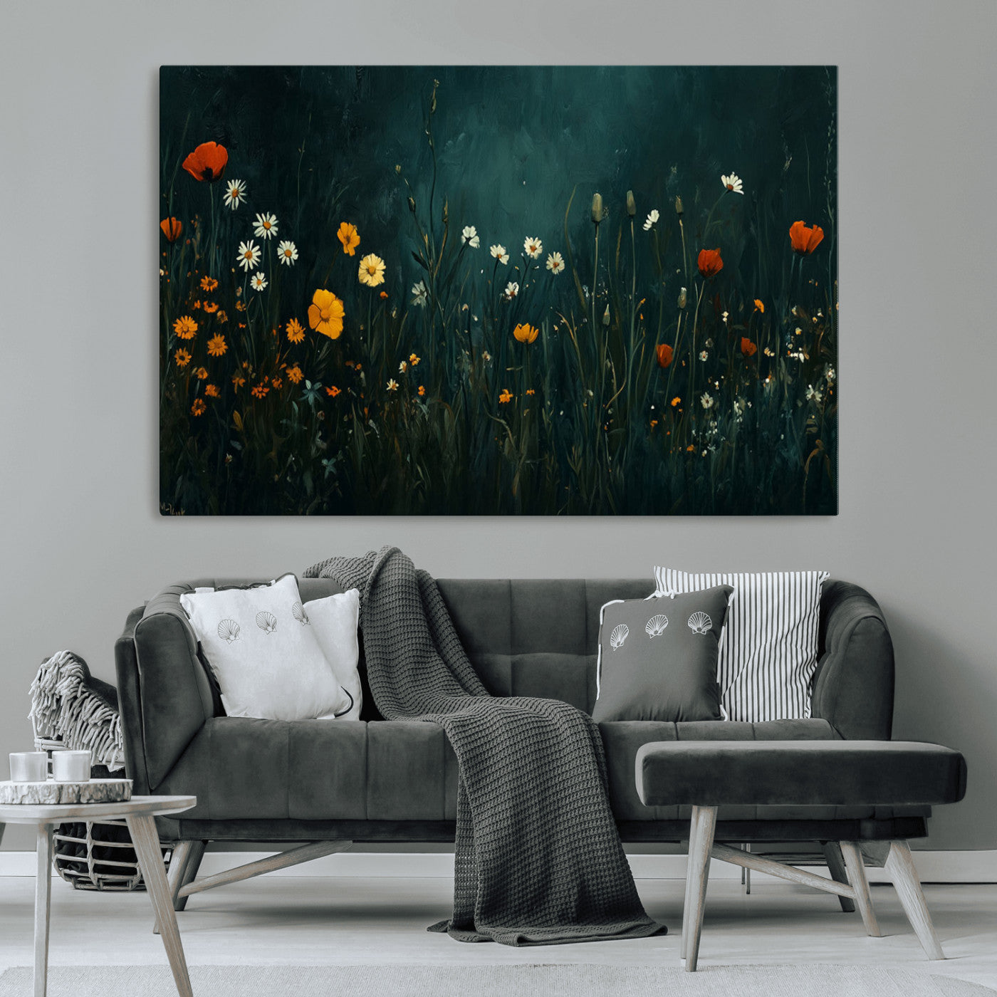 MGV-CV-36X24 - Framed Wildflower Field Wall Art, Framed Vintage Botanical Landscape Sign, Floral Decor, Modern