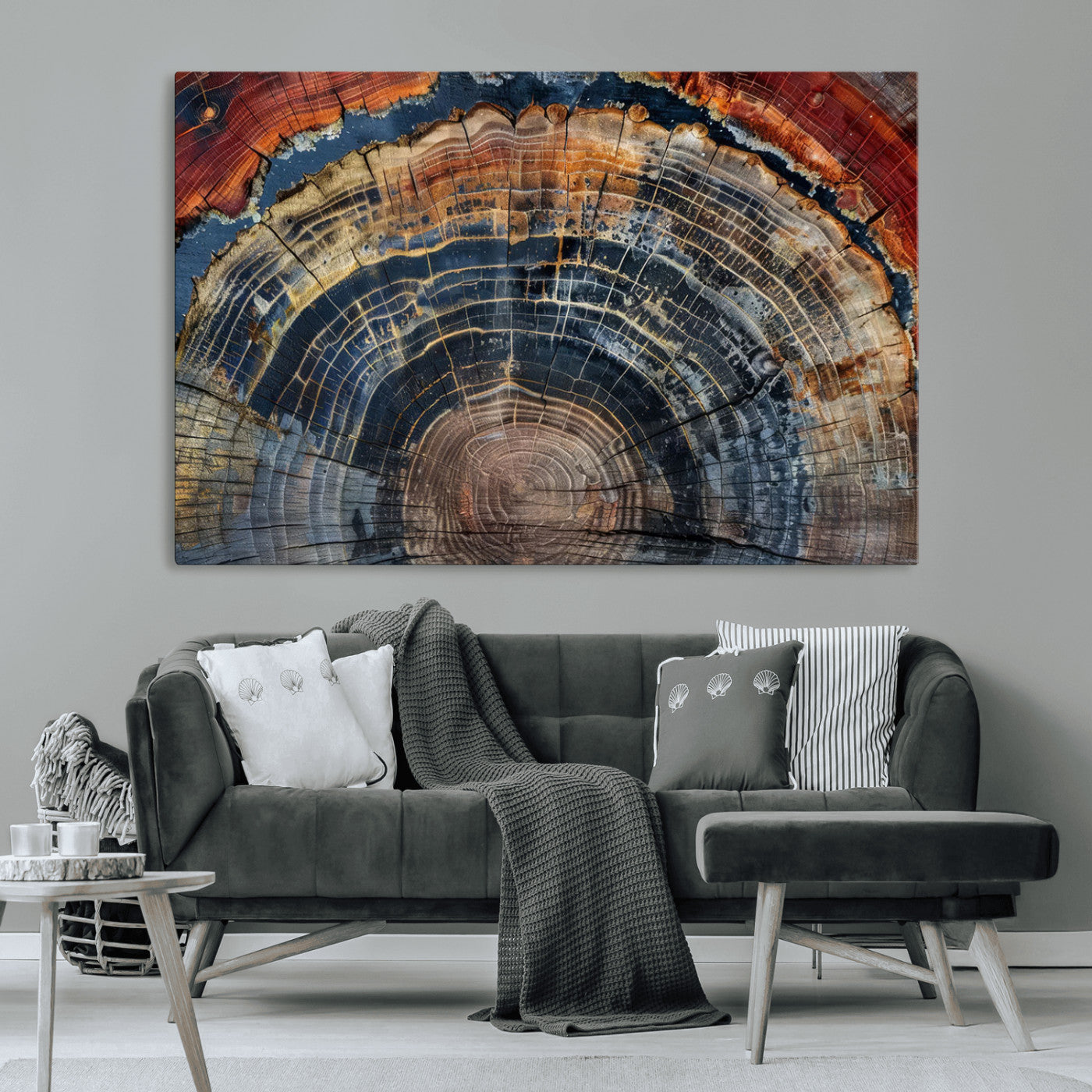 MGV-CV-36X24 - Abstract Tree Ring Wall Art, Colorful Framed Tree Ring Wall Decor, Minimalist Home Canvas Art,
