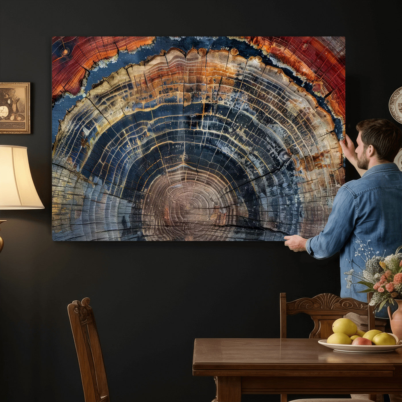 63519-MGV-CV-36X24 - Abstract Tree Ring Wall Art Canvas Print – Colorful Framed Minimalist Nature Tree Rings Home Artwork for Home and Office Decor