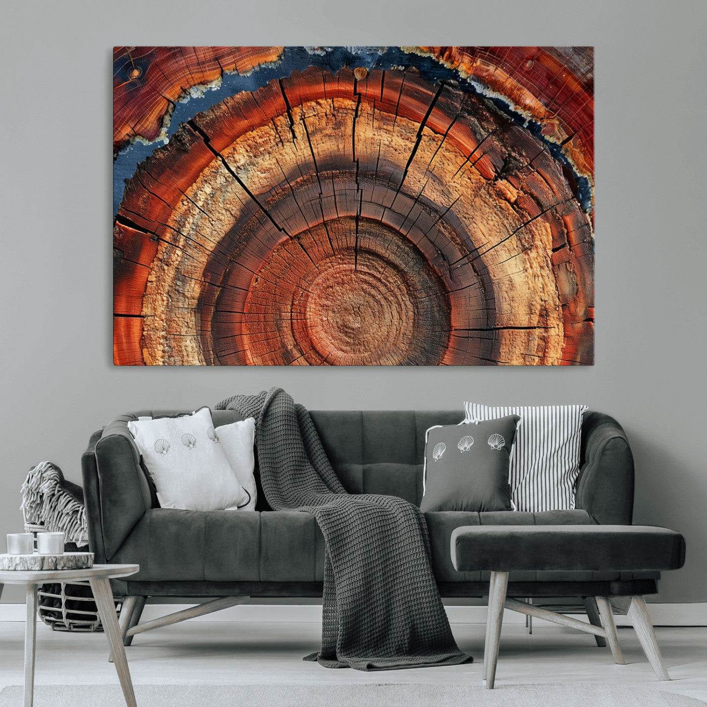 MGV-CV-36X24 - Abstract Tree Ring Art, Colorful Tree Ring Wall Decor, Minimalist Home Canvas Art, Modern Farmhouse
