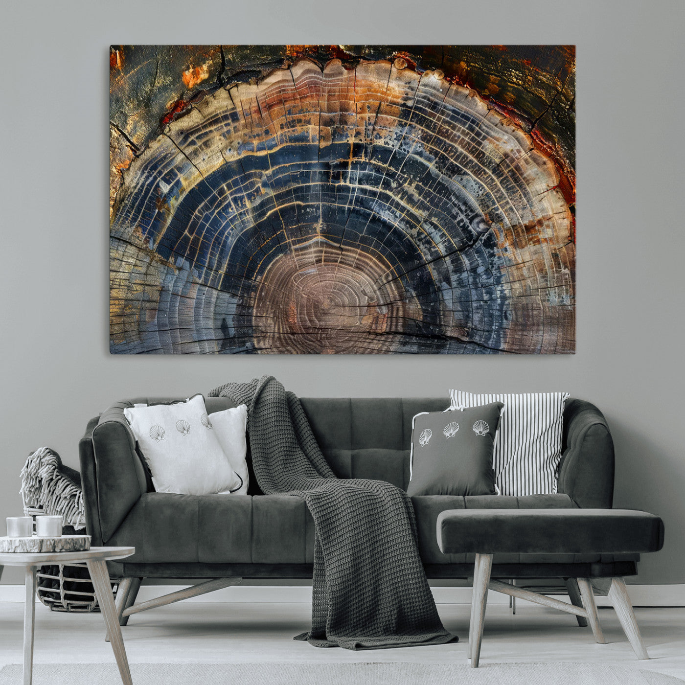 MGV-CV-36X24 - Framed Tree Ring Wall Art - Abstract Colorful Tree Ring Wall Decor, Minimalist Home Canvas Art,