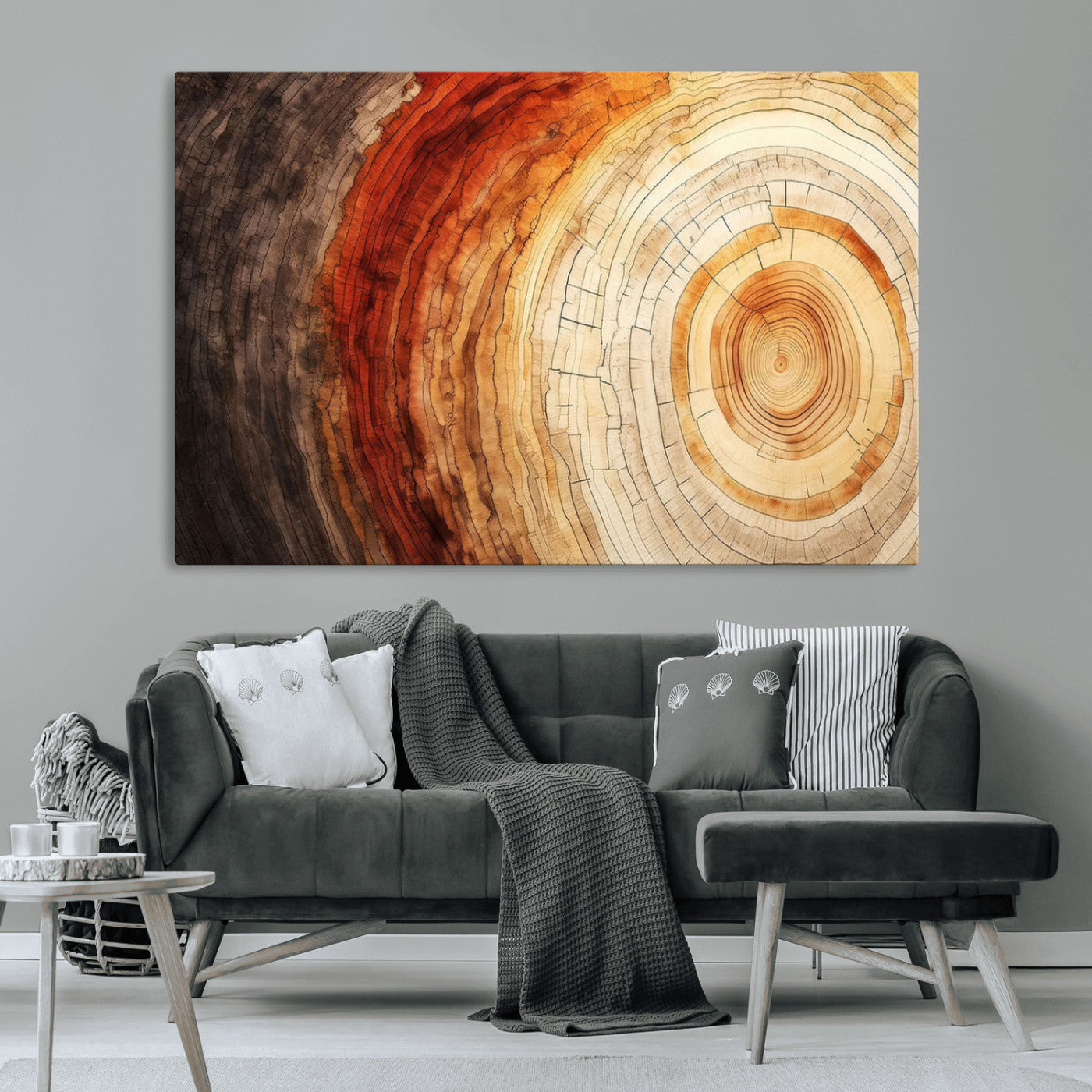 MGV-CV-36X24 - Tree Ring Print on Canvas Wall Art, Tree Stump Print, Wood Wall Art Living Room, Abstract Natural