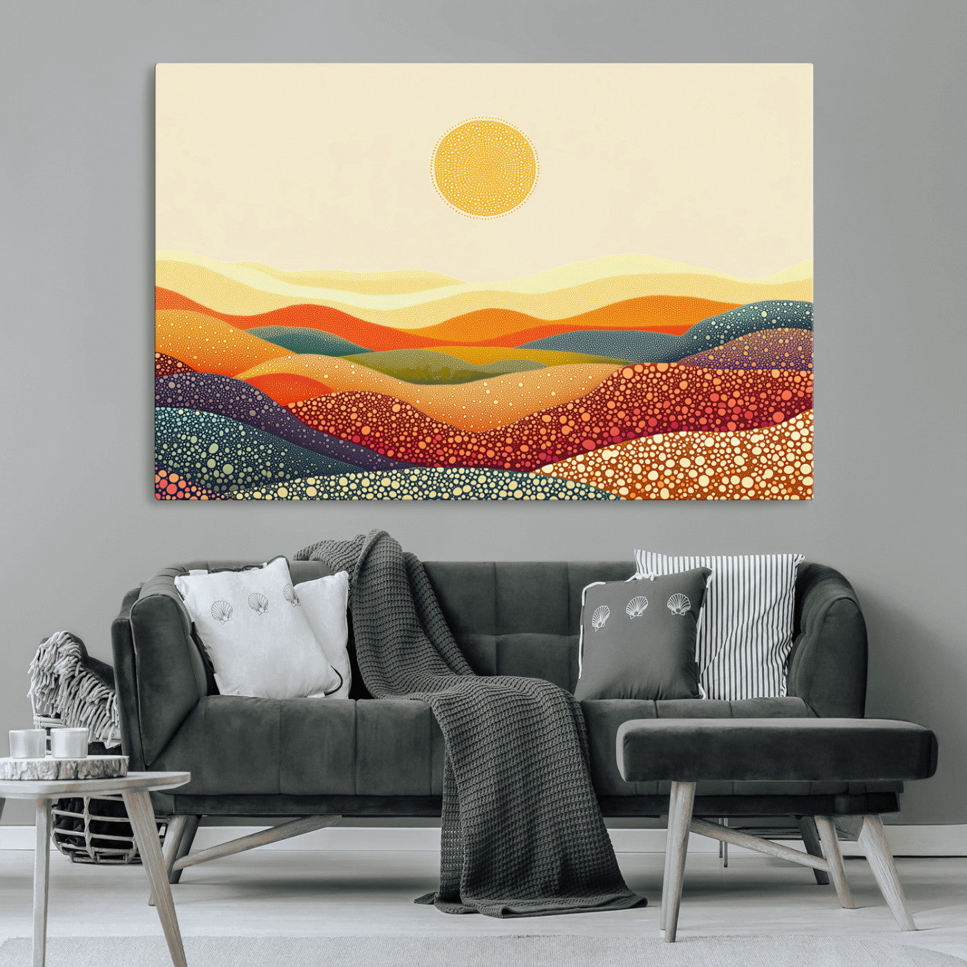 MGV-CV-36X24 - YAYOI KUSAMA Colorful Dot Art Landscape Canvas - Framed Abstract Pointillism Inspired by Nature with