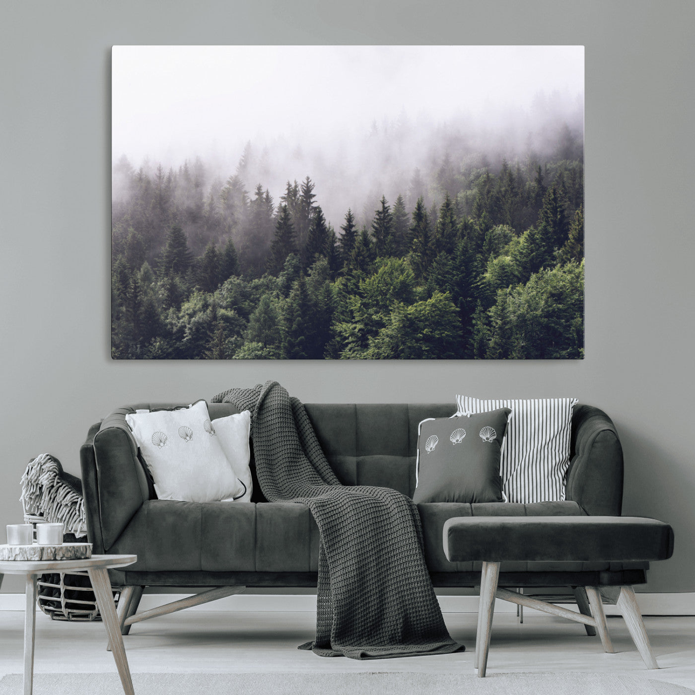 MGV-CV-36X24 - Misty Forest Wall Art | Foggy Forest Canvas Print | Large Nature-Inspired Misty Tree Landscape for