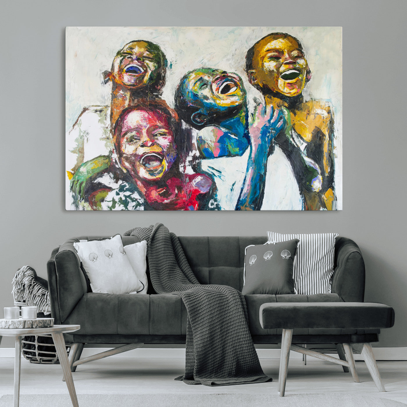 MGV-CV-36X24 - Shai Yossef Style Canvas Art - Joyful African Black Kids Impasto Painting with Vibrant Brushstrokes,
