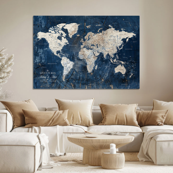 Personalized World Map Wall Art Print - Framed Custom World Map Canvas Print - Personalized World Map Wall Art, Customize Wall Art Map Print