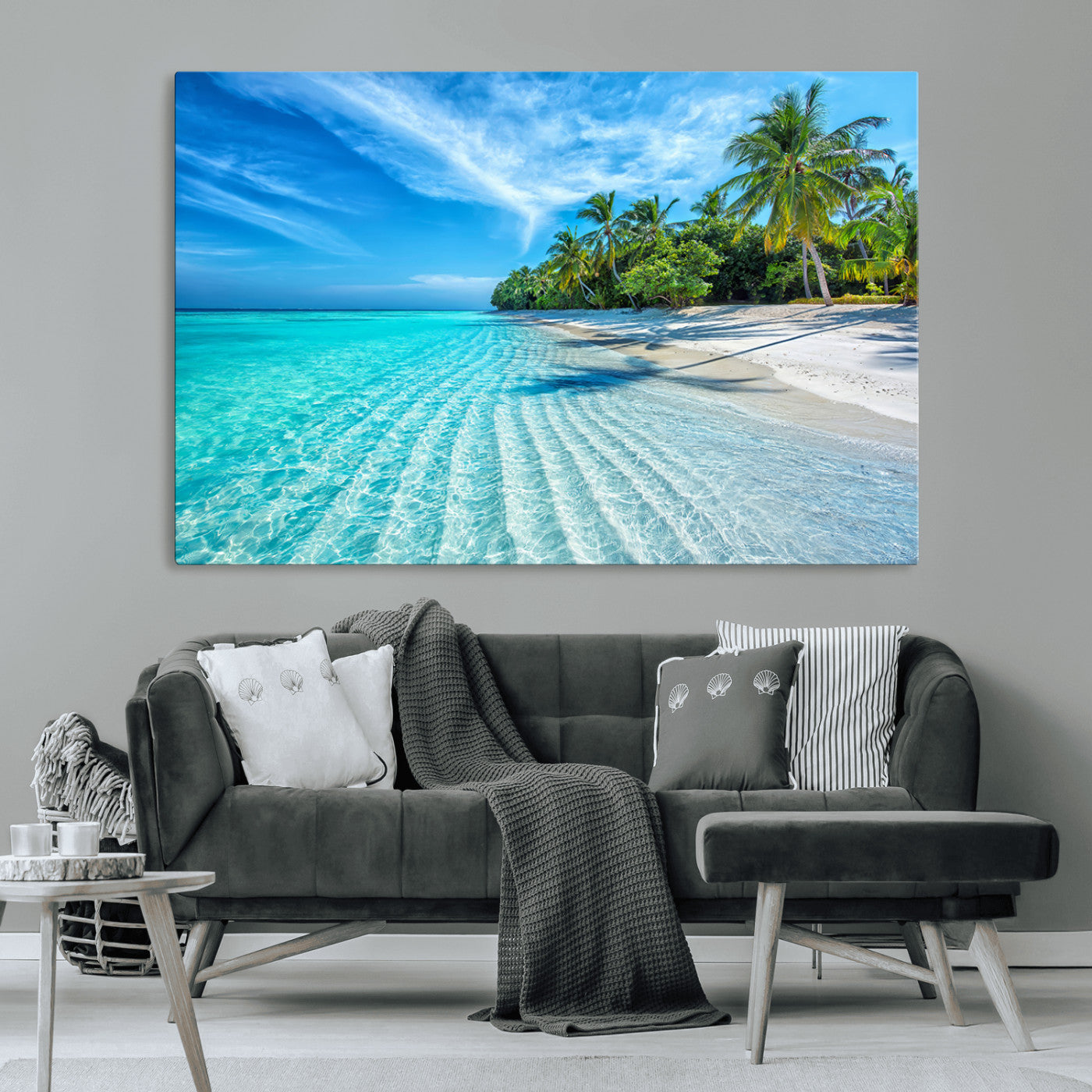MGV-CV-36X24 - Tropical Beach Wall Art Canvas Print - Serene Ocean Landscape with Crystal Clear Turquoise Water and