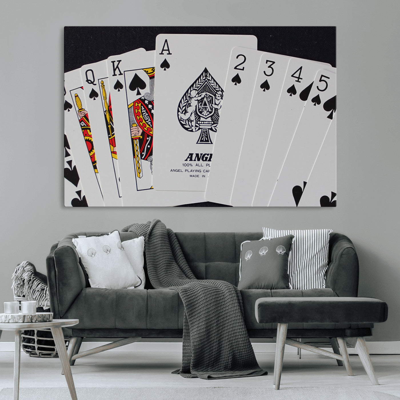 MGV-CV-36X24 - Poker Wall Art - Playing Cards Canvas Wall Art Print - Ace of Spades and Royal Flush Design, Perfect