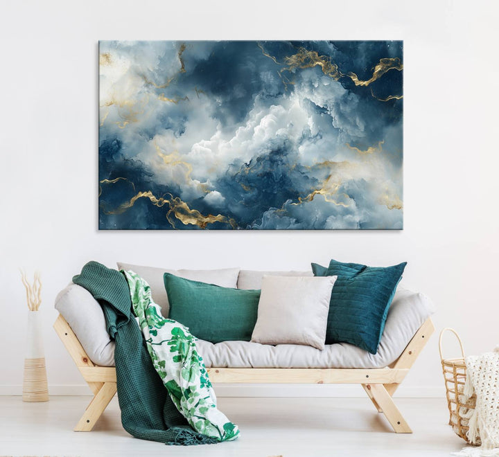 Luxe Blue and Gold Canvas Wall Art - a large abstract print.