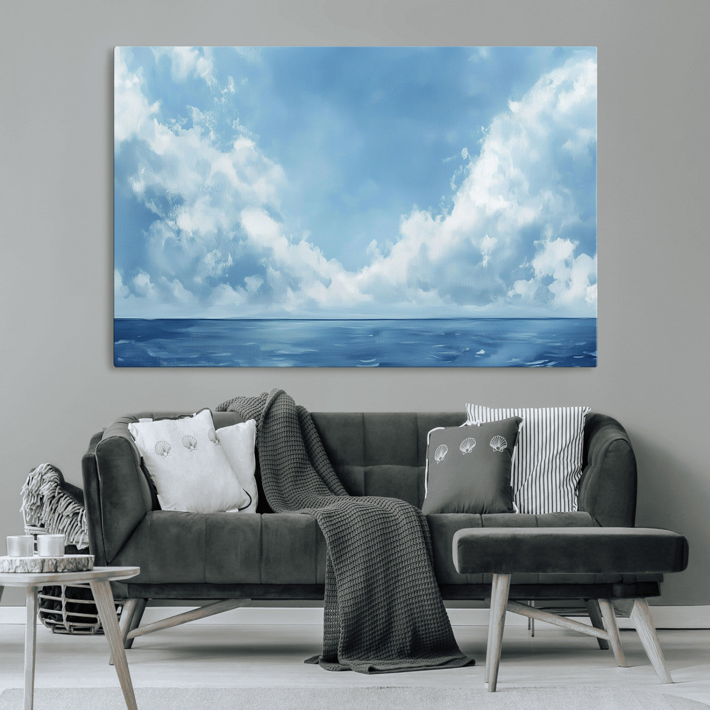 MGV-CV-36X24 - Abstract Ocean Print Artwork- Serene Blue Ocean Canvas Wall Art - Minimalist Ocean and Sky Canvas
