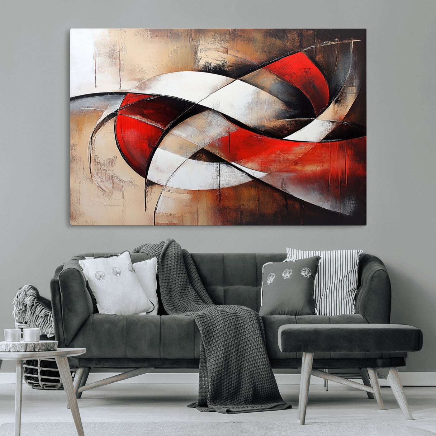 MGV-CV-36X24 - Abstract Wall Art - Modern Red and White Canvas Wall Art Print - Bold Geometric Abstract Canvas for