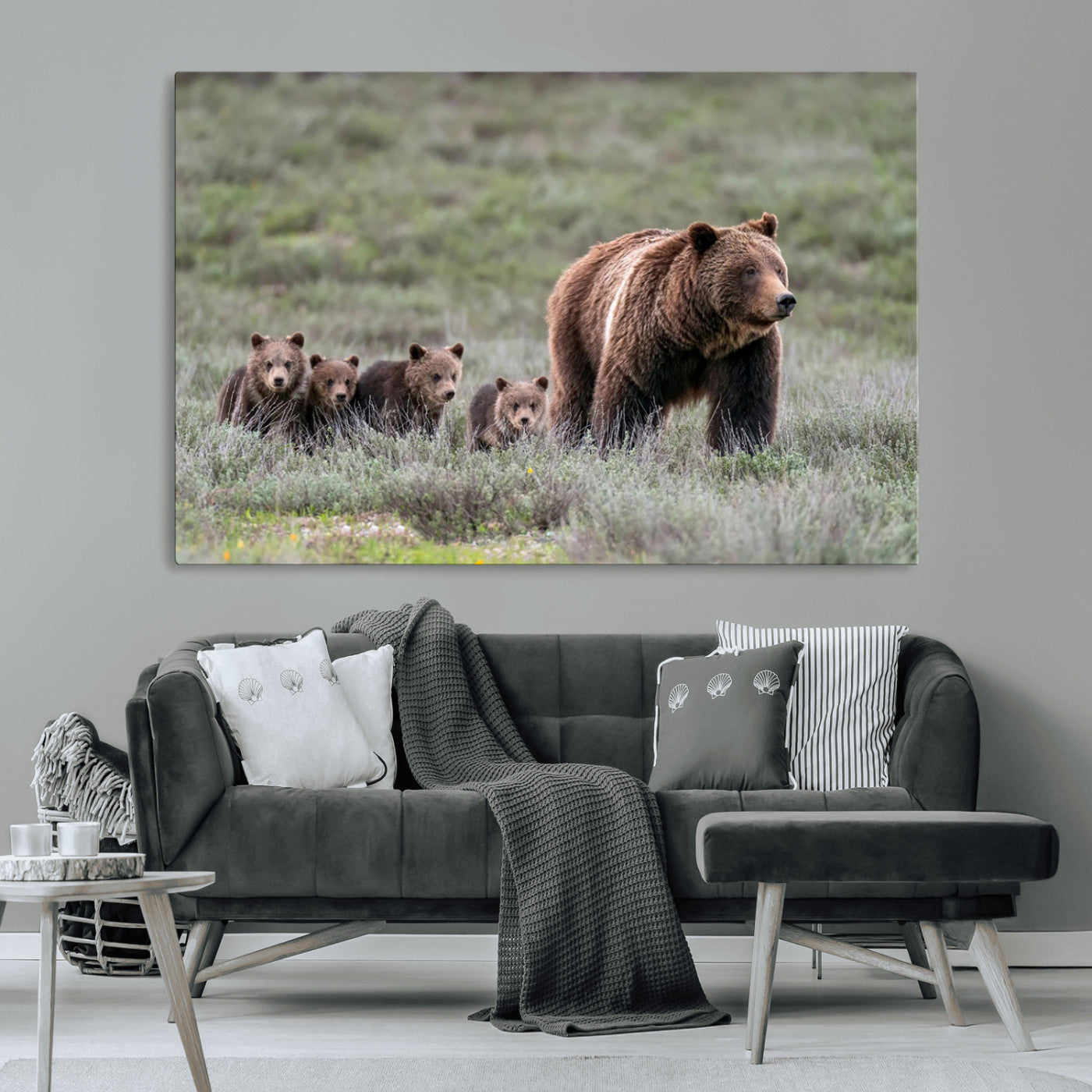 MGV-CV-36X24 - Wildlife Photography of 399 Grizzly Bear Cubs | Queen of the Tetons Canvas Wall Art Print
