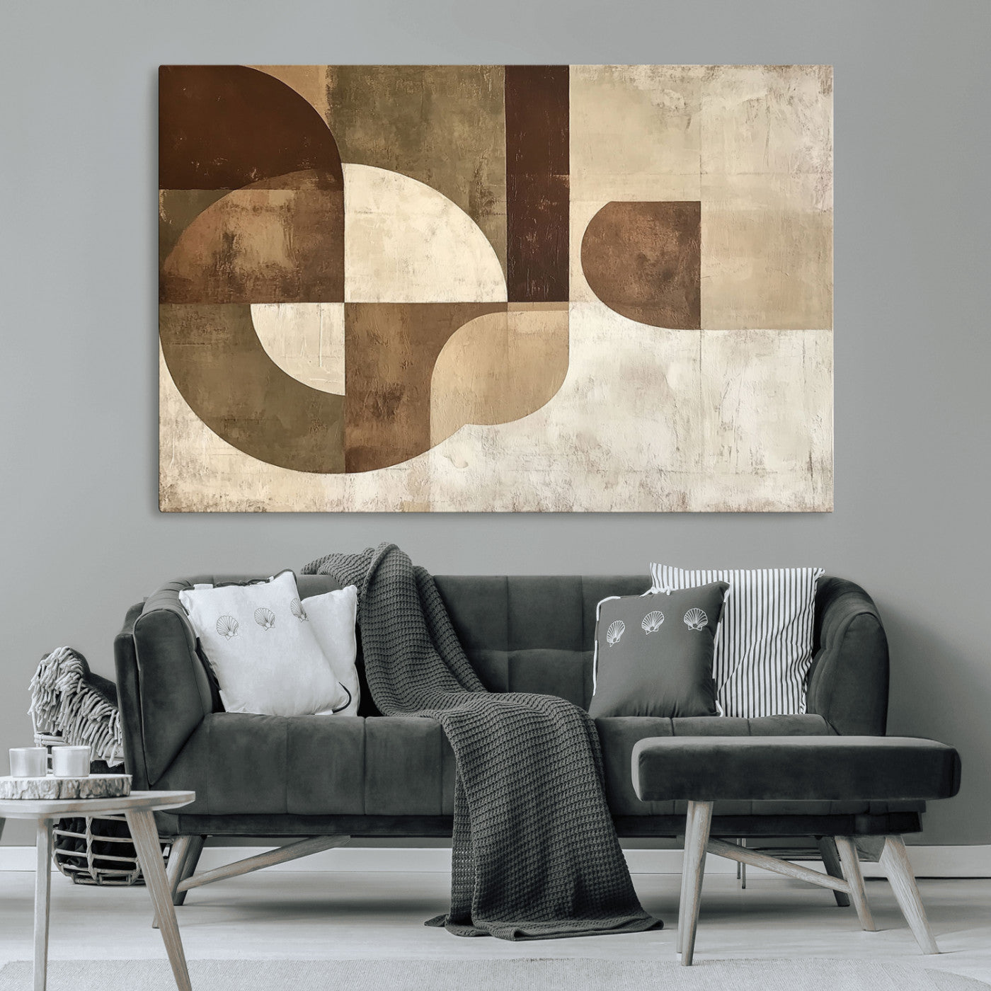 MGV-CV-36X24 - Wabi Sabi Geometric Wall Art | Abstract Modern Minimalist Canvas Print with Neutral Mid Century Art