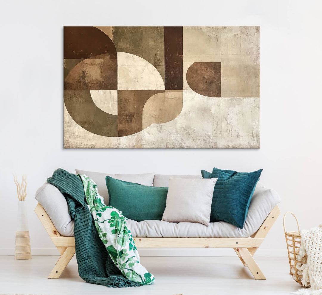 Wabi Sabi Geometric Wall Art is an abstract modern minimalist canvas featuring neutral tones.