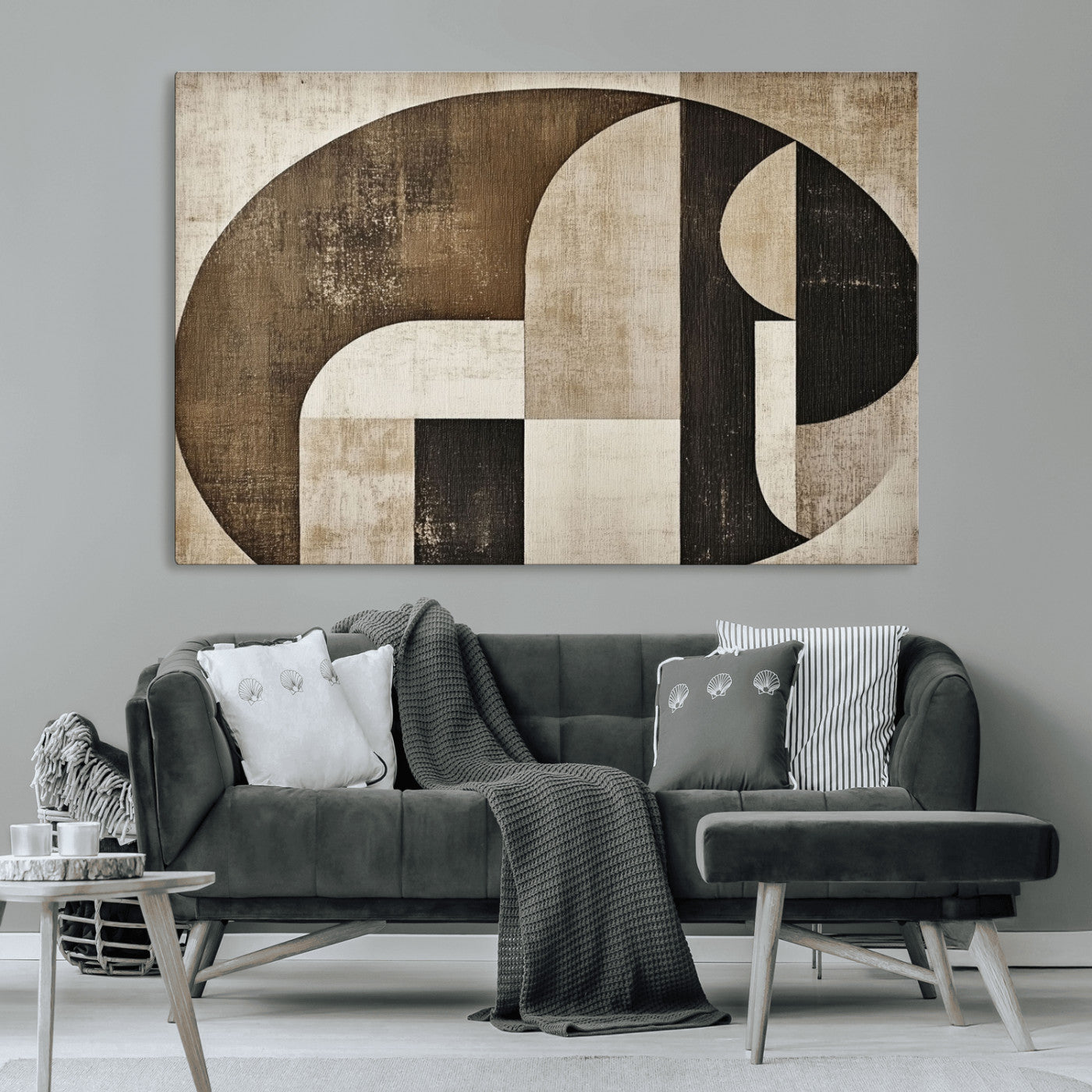 MGV-CV-36X24 - Wabi Sabi Abstract Wall Art | Geometric Modern Minimalist Canvas Print with Neutral Mid Century Art