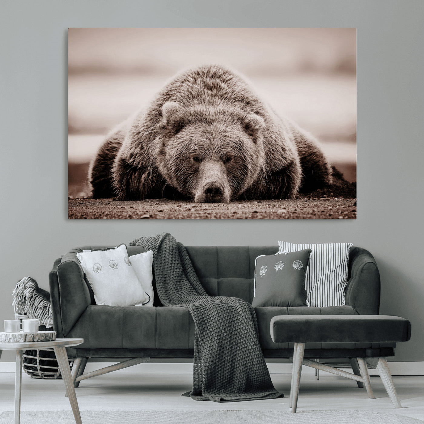 MGV-CV-36X24 - Grizzly Bear Wall Art Print - Bear Canvas Wall Art - Rustic Bear Portrait Canvas Print for Cabin Wall Decor and Nature-Inspired Spaces