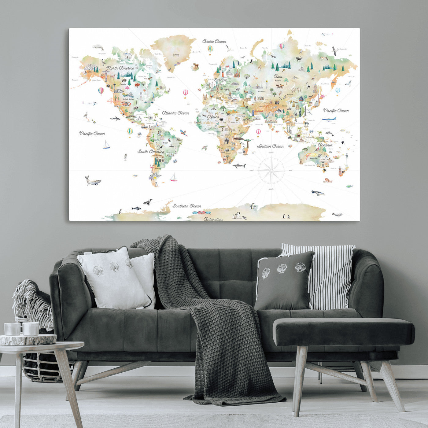 MGV-CV-36X24 - Push Pin World Map Canvas Print – Framed Wall Art for Couples to Track Their Travels – Anniversary
