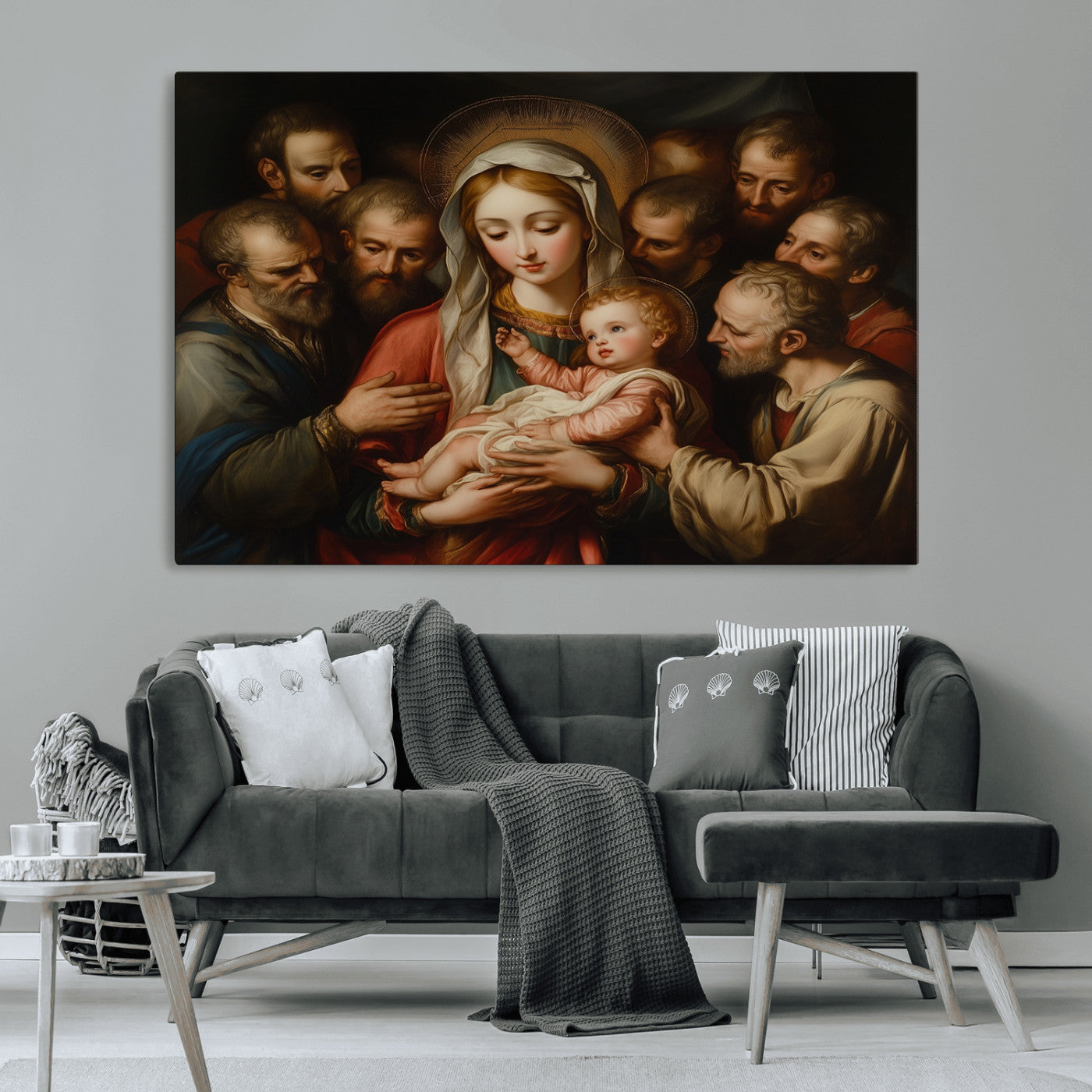 MGV-CV-36X24 - Religious Canvas Wall Art Print - Madonna and Child with Apostles Art Print - Classic Christian