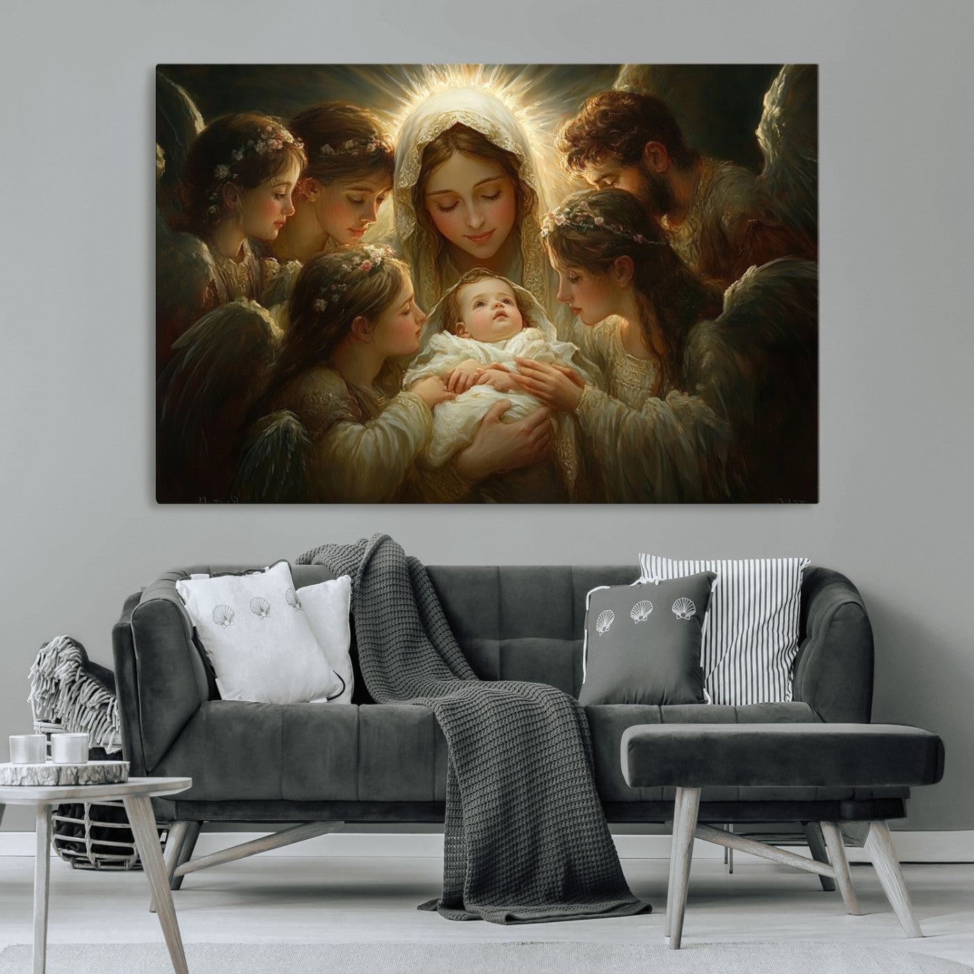 MGV-CV-36X24 - Mary Jesus Canvas Wall Art Print - Madonna and Child with Apostles Art Print - Classic Christian