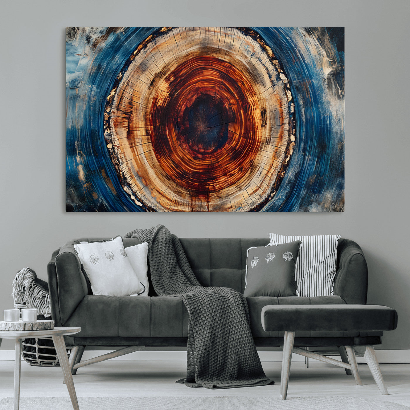 MGV-CV-36X24 - Abstract Framed Tree Rings Wall Decor, Wood Grain Rings Artwork Print, Nature Woodland Modern Wall