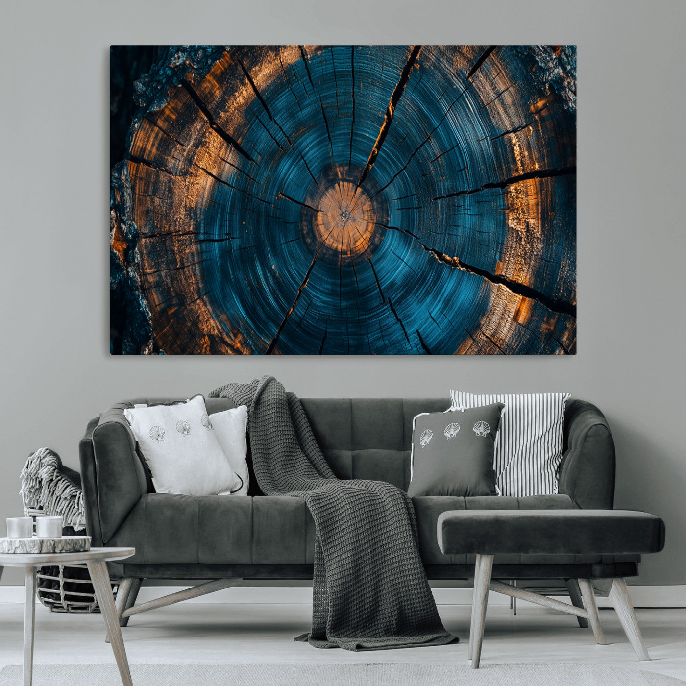 MGV-CV-36X24 - Farmhouse Wall Art - Abstract Tree Rings Canvas Wall Art Print, Framed Wood Grain Rings Artwork