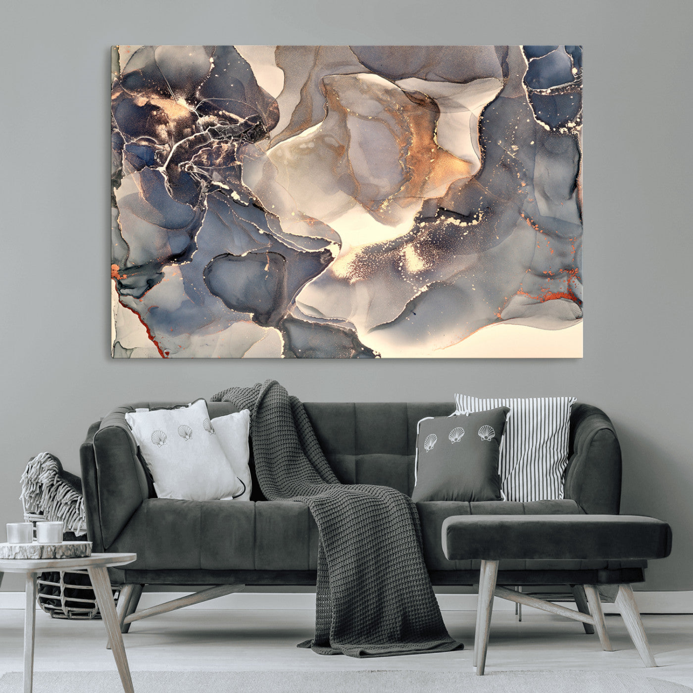 MGV-CV-36X24 - Abstract Blue and Gold Wall Art - Fluid Ink Artwork - Modern Luxury Wall Decor for Contemporary