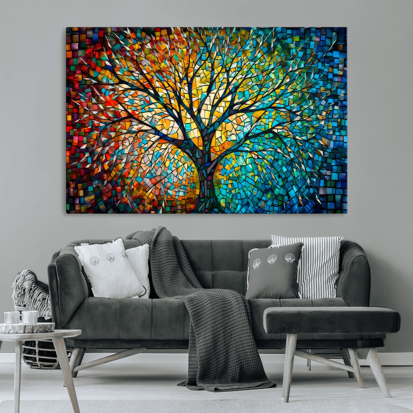 99325-MGV-CV-36X24-Yggdrasil Tree of Life Wall Art Print Canvas | Mosaic Style 3-Panel Canvas Print