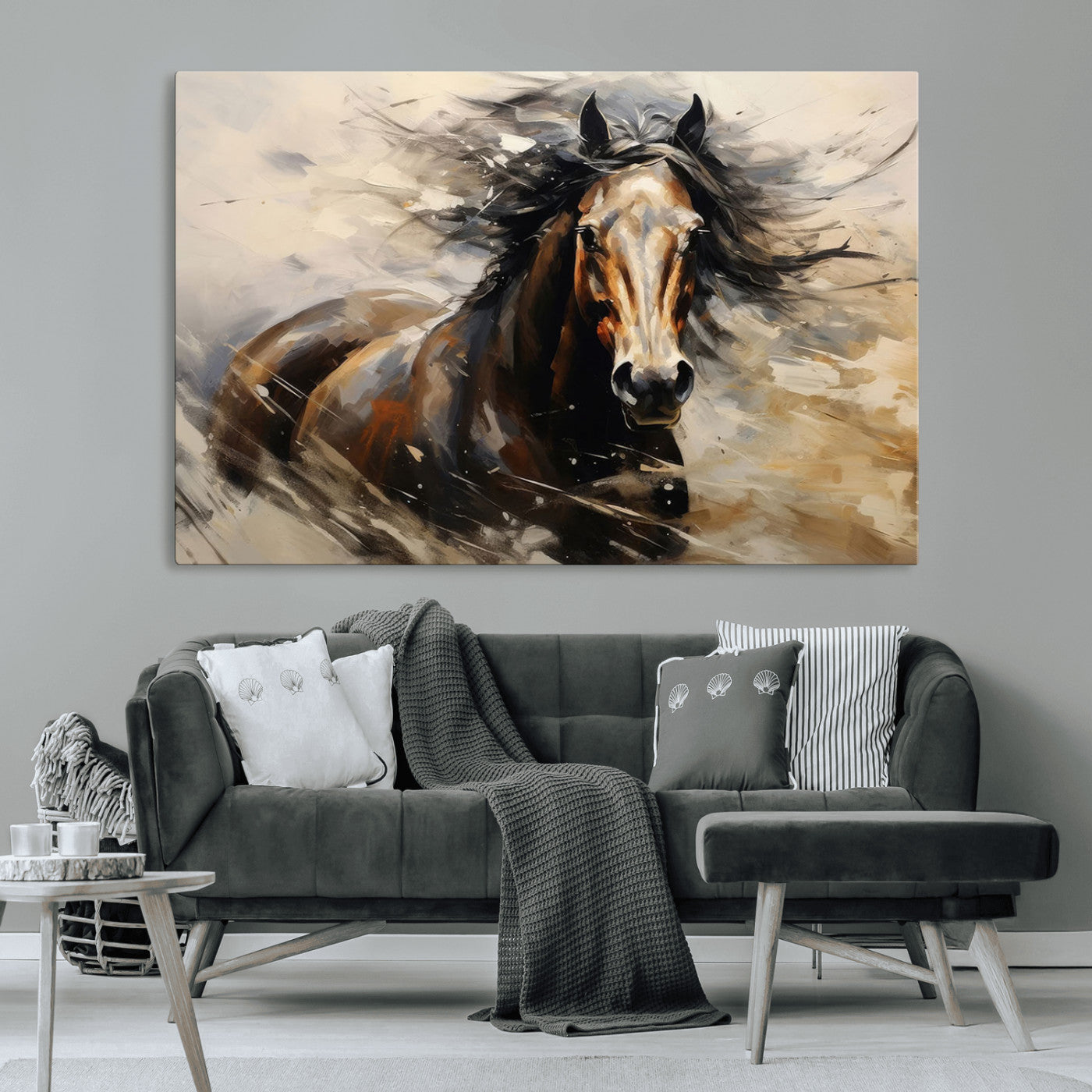 MGV-CV-36X24 - Abstract Wall Art Horse Print - Large Western Horse Canvas - Farmhouse Woodland Wall Art - Framed