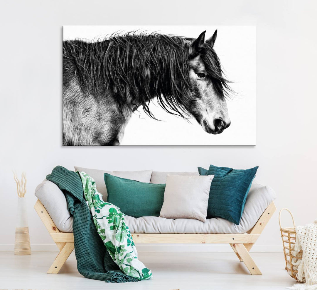 Black Horse Wall Art Canvas Print for farmhouse decor on the kitchen wall.