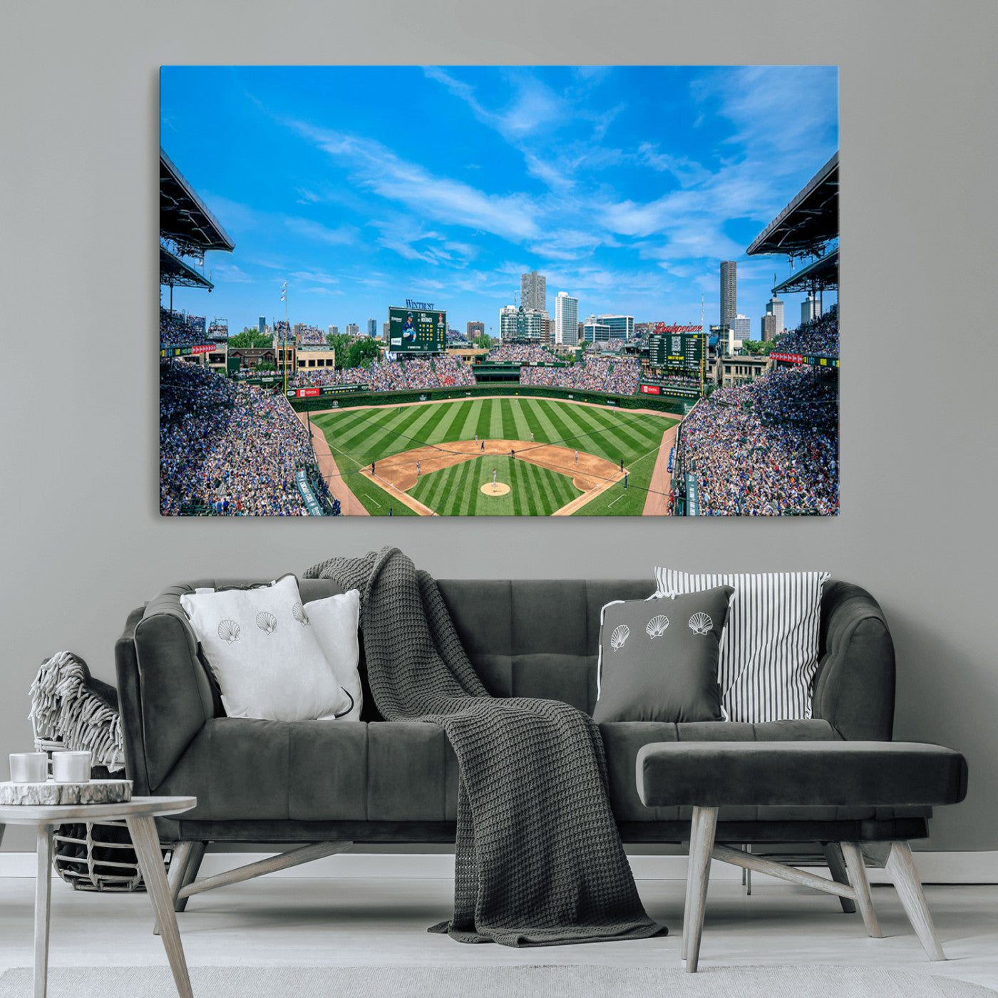 MGV-CV-36X24 - Wrigley Field Chicago Cubs Panoramic Art Multi Piece Canvas - Iconic Baseball Stadium Print for