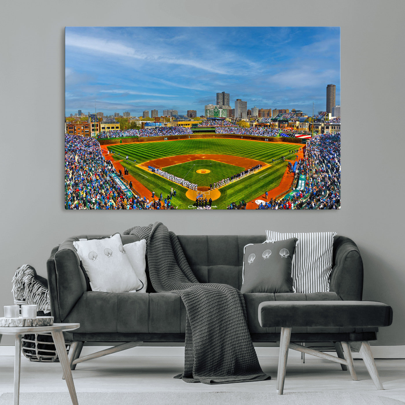MGV-CV-36X24 - Wrigley Field Chicago Cubs Panoramic Multi Piece Canvas Wall Art - Iconic Baseball Stadium Canvas