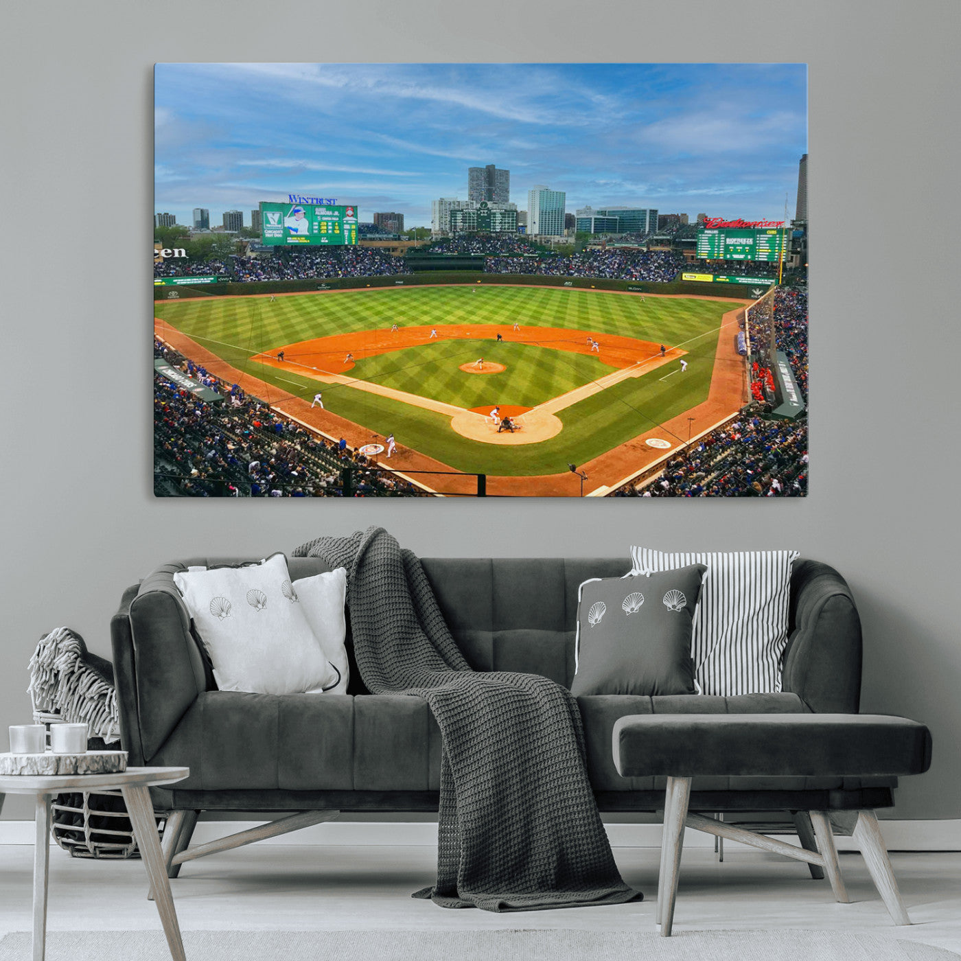MGV-CV-36X24 - Wrigley Field Chicago Cubs Panoramic Multi Piece Canvas Wall Art - Iconic Baseball Stadium Print for