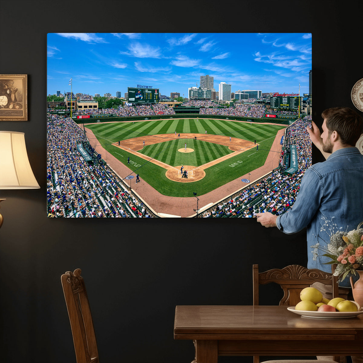 26064-MGV-CV-36X24 - Wrigley Field Chicago Cubs Canvas Wall Art - Iconic Baseball Stadium Print for Sports Lovers - Ready