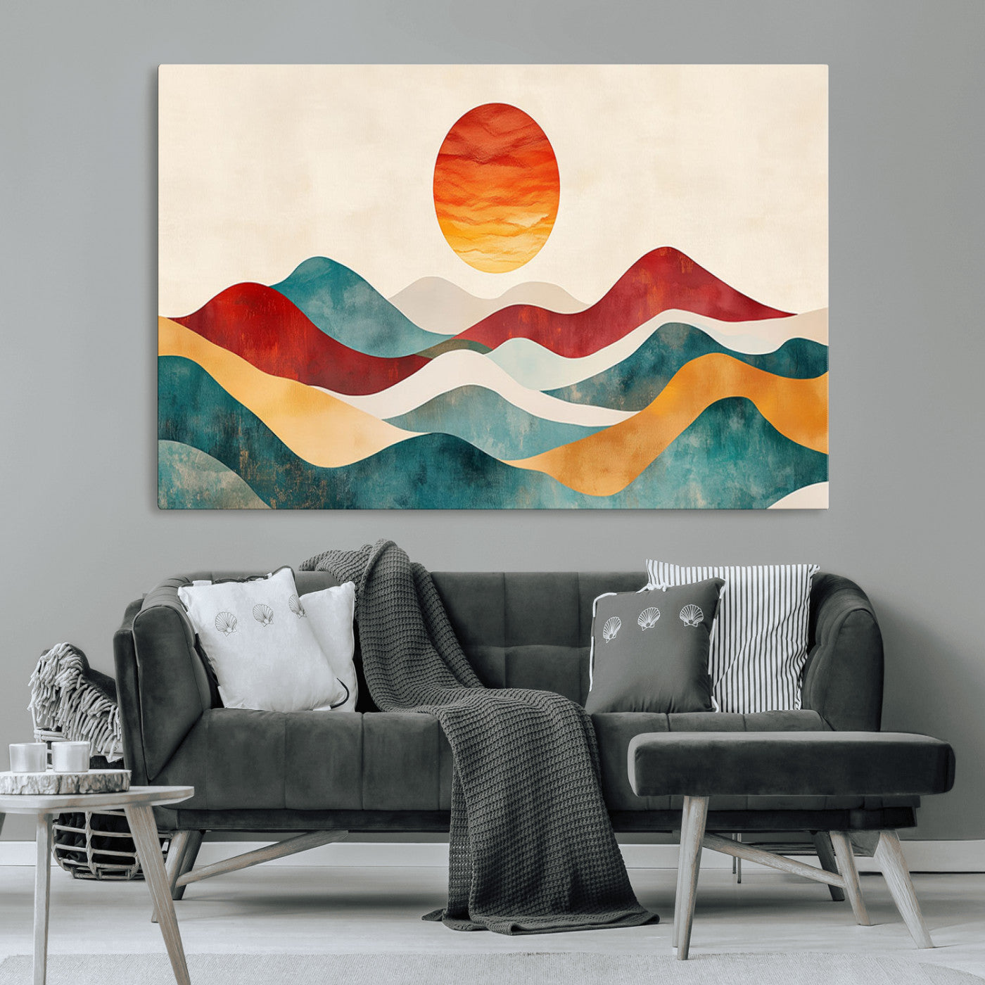 MGV-CV-36X24 - Southwest Mountain Canvas - Boho Triptych Wall Art - Rustic Woodland Nursery Decor - Abstract Nature