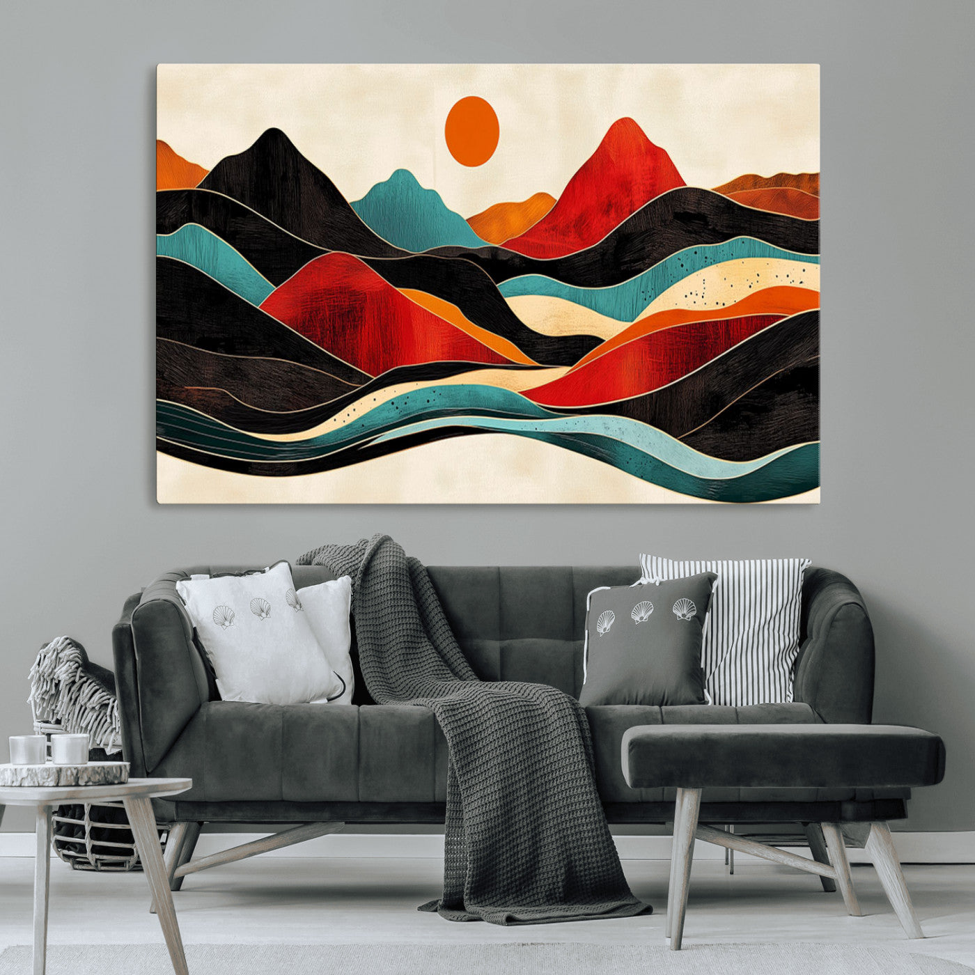 MGV-CV-36X24 - Western Wall Decor - Large Triptych Mountain Canvas - Boho Woodland Wall Art Print - Framed