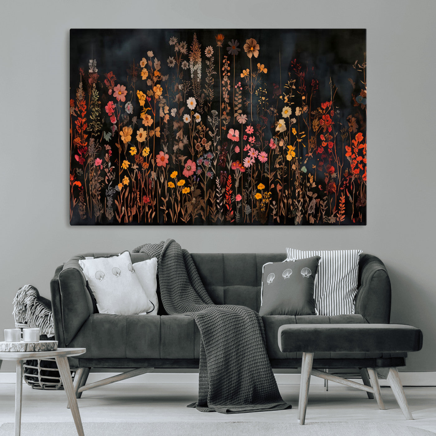 MGV-CV-36X24 - Dark Floral Canvas Wall Art - Moody Botanical Flower Print - Rustic Floral Wall Decor for Home -