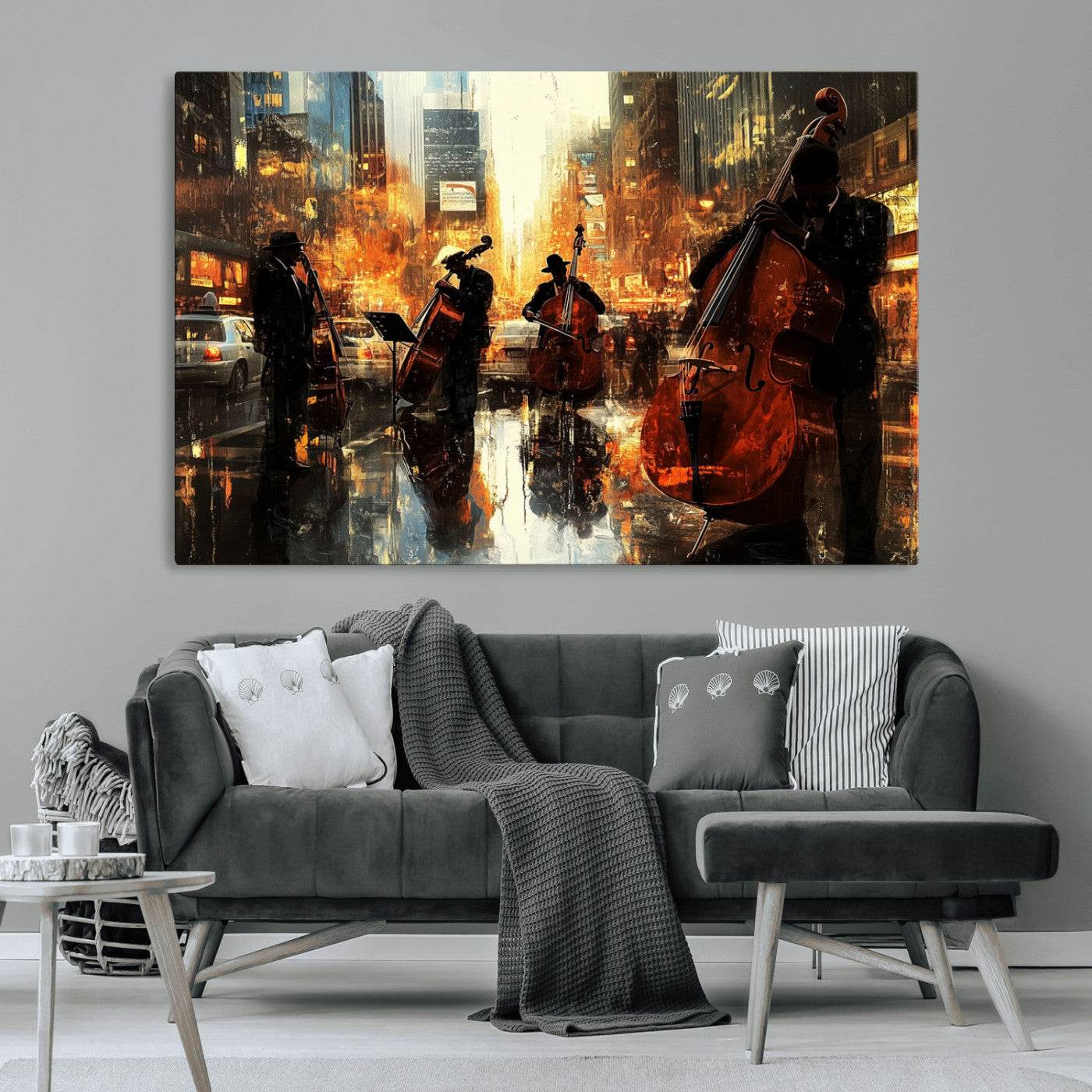 MGV-CV-36X24 - African American Abstract Jazz Wall Art - Framed Abstract Music Canvas - Colorful Instrument Canvsa