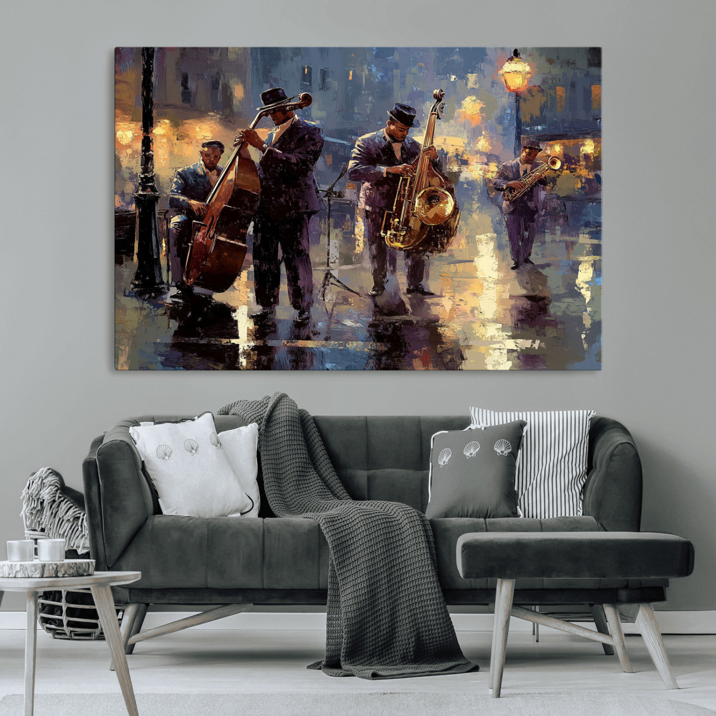 MGV-CV-36X24 - Afro Abstract Jazz Music Canvas Print - African American Wall Art - Colorful Framed Afro Abstract