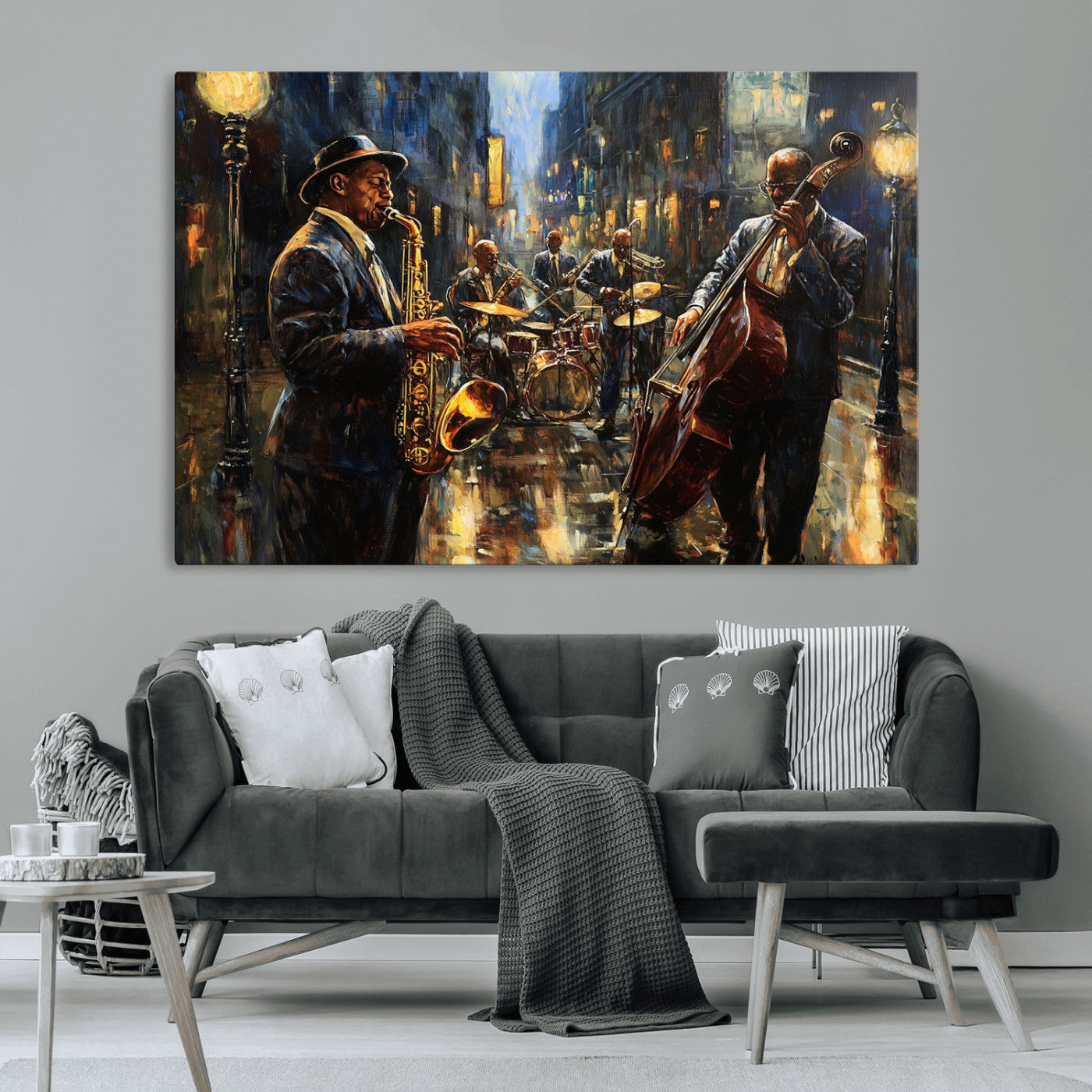 MGV-CV-36X24 - Jazz Canvas Wall Art Print - Abstract African American Music Art - Framed Posters for Living Room or